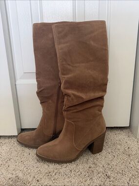 Universal Thread Harlan Boots Womens 7.5 Tall Riding Knee-High Block Heels Brown